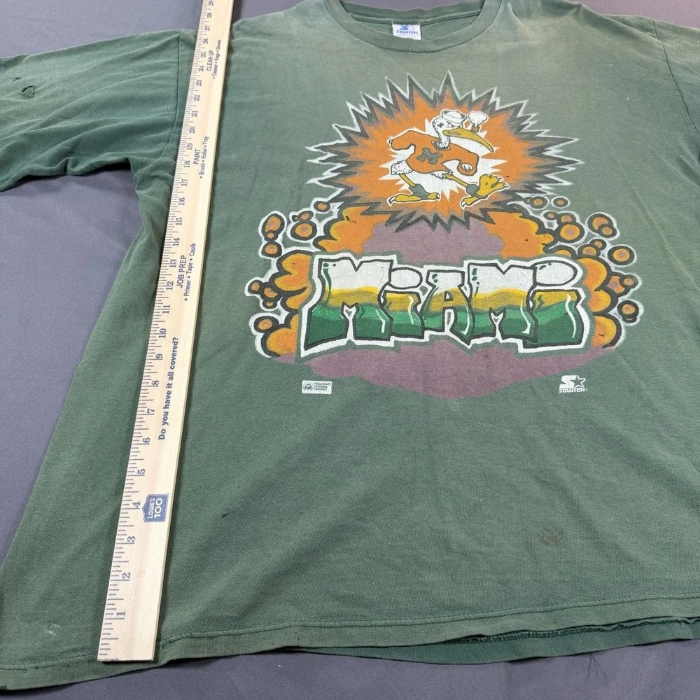 Vintage Starter Miami Hurricanes Single Stitch Faded T-shirt Size XL Graffiti‎